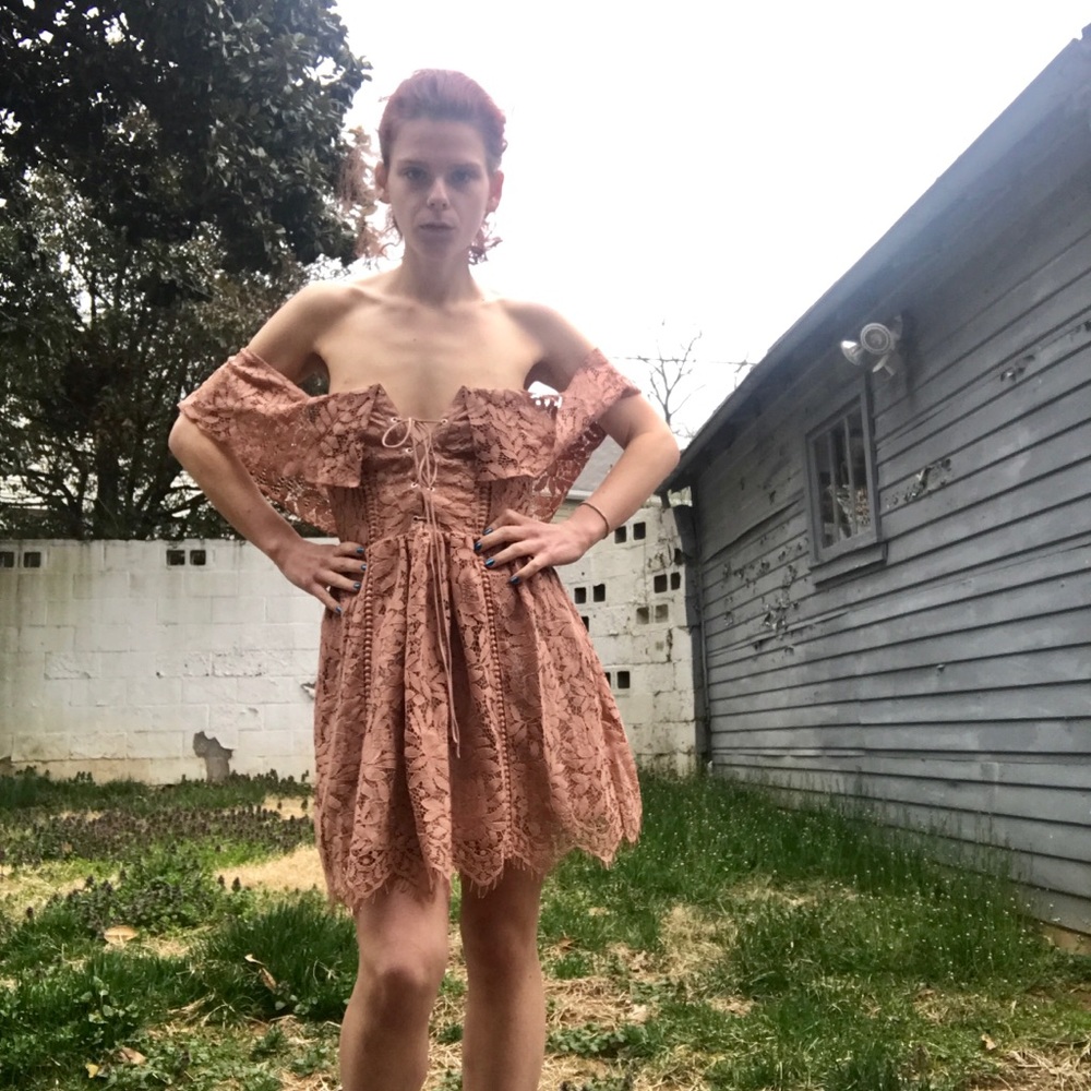 Lace up pink off the shoulder dress